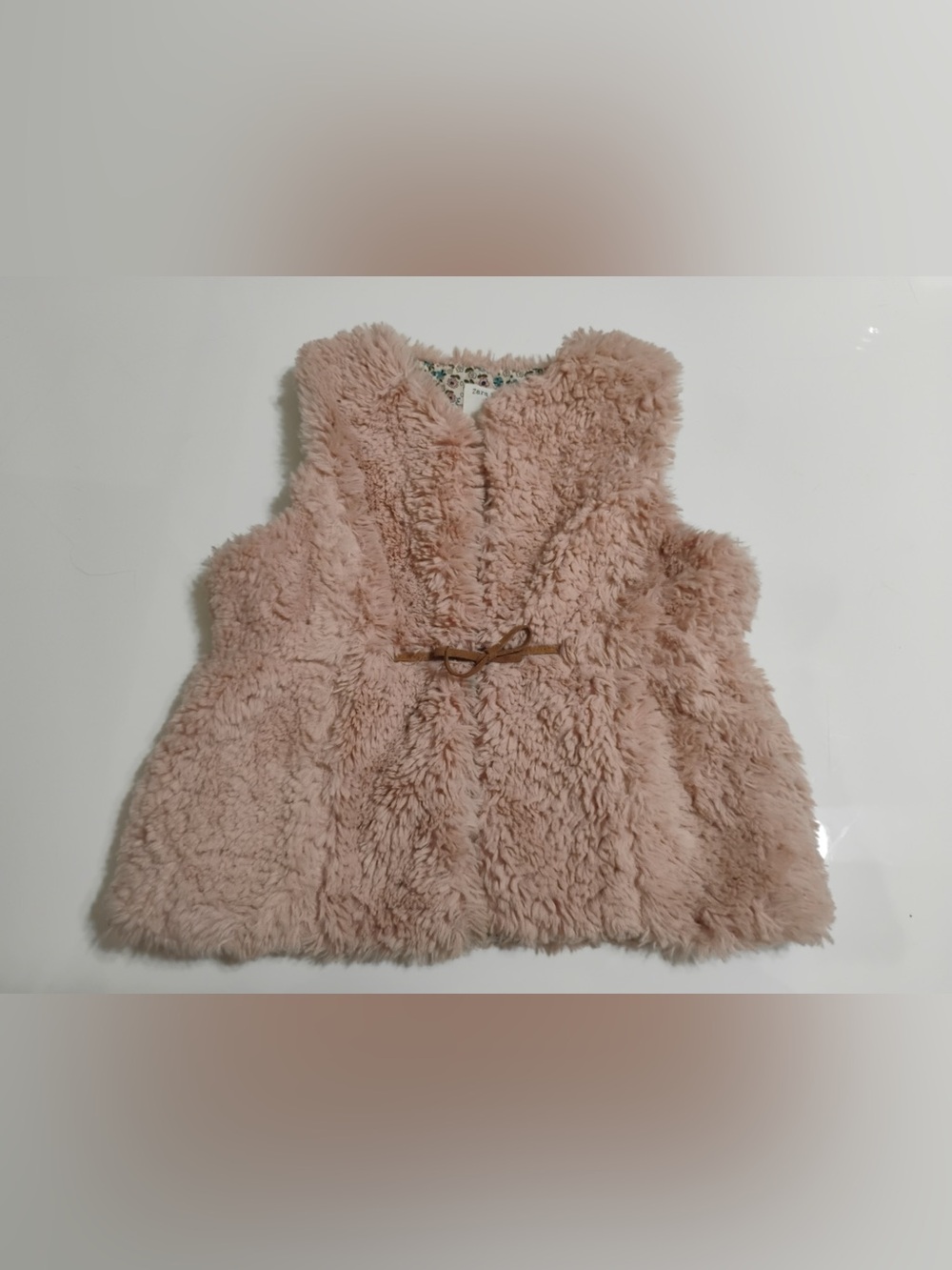 Zara Kids Blush Pink Faux Fur Vest with Front Tie